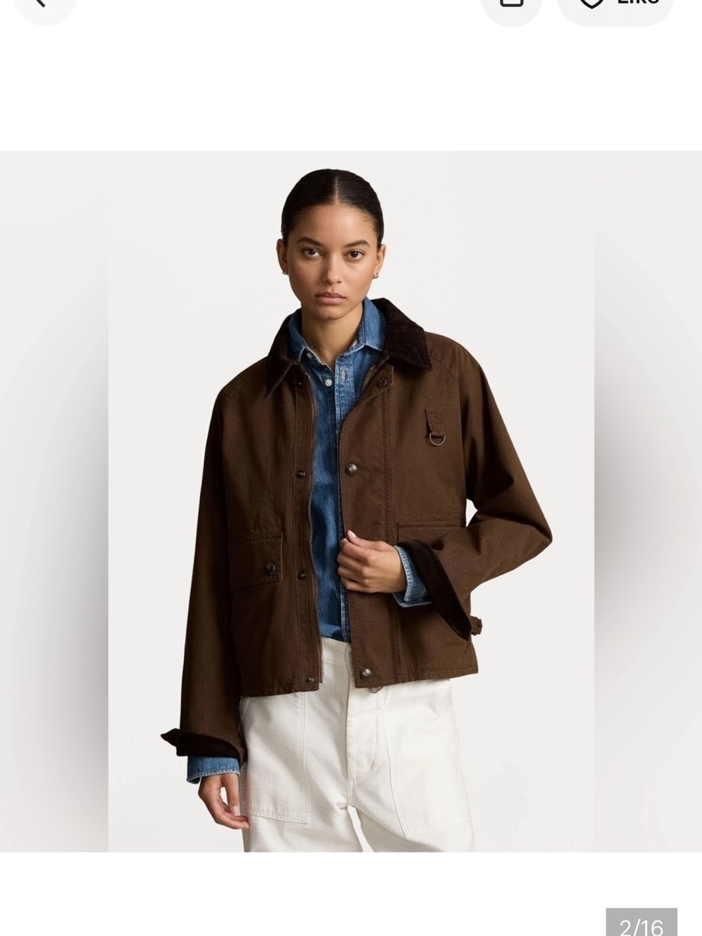 Polo by Ralph Lauren Dark Brown Canvas Jacket with Corduroy Collar